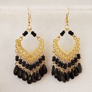 Bohemian Black and Gold Dangle Earrings.